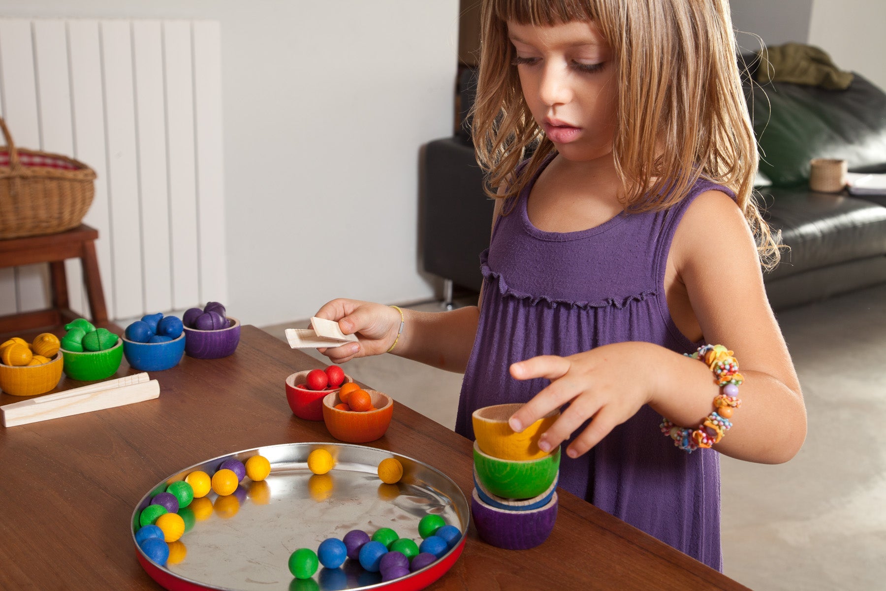 Coloured Bowls and Marbles With Tongs (6 colours)
