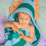 Cotton Hooded Towel Lagoon Dino