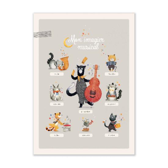 Moulin Roty - Moustaches - Mon imagier musical FRENCH ONLY / EN FRANCAIS Wall Art 50x70cm