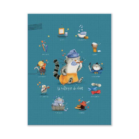 Moulin Roty - Moustaches - La Toilette Du Chat FRENCH ONLY / EN FRANCAIS Wall Art 30x40cm