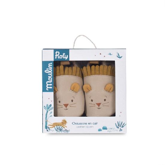 Sous Mon Baobab - Lion Leather Slippers 6-12m