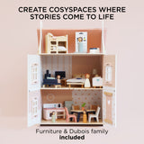Roseheart Wooden Dolls House with Furniture & Family
