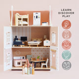 Roseheart Wooden Dolls House with Furniture & Family