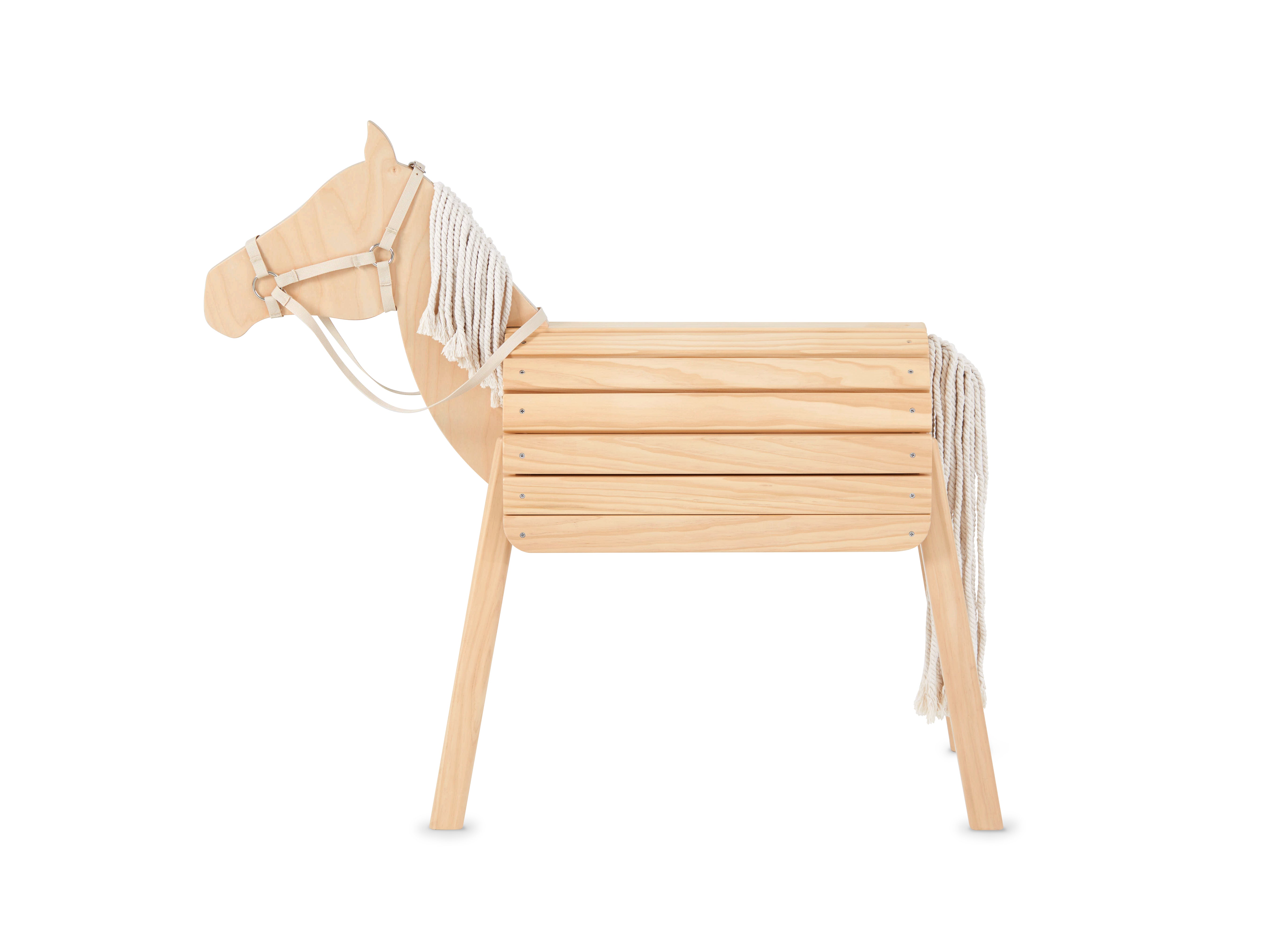 Wooden horse toy with a white background