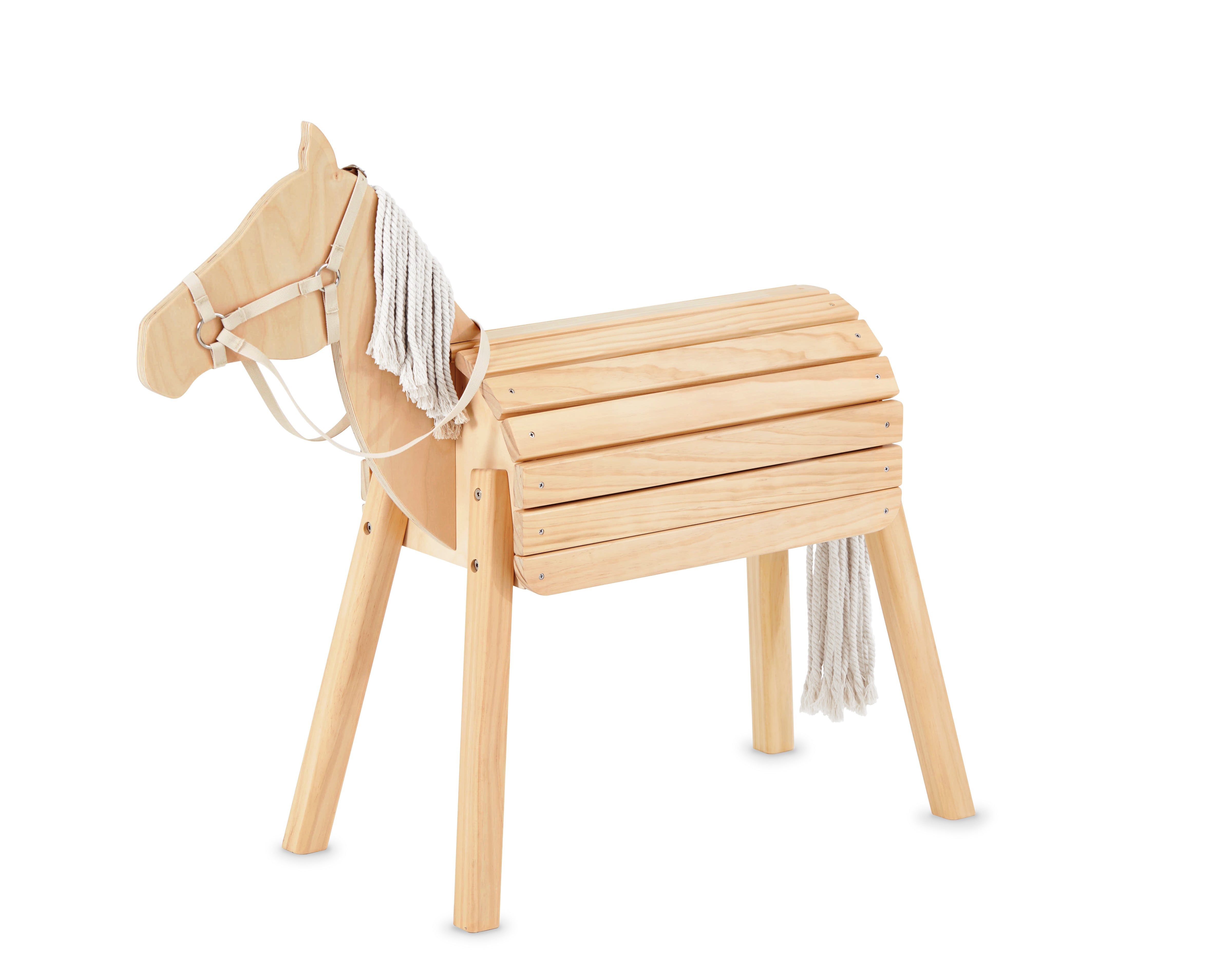 Wooden horse toy with a white background
