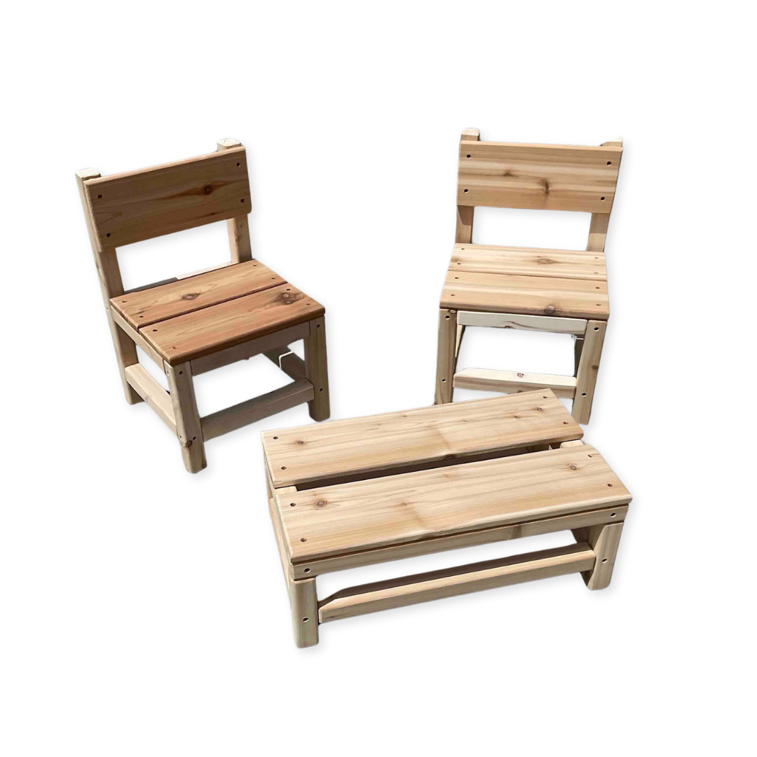 Cedar Table and 2 Chairs - Just Playing