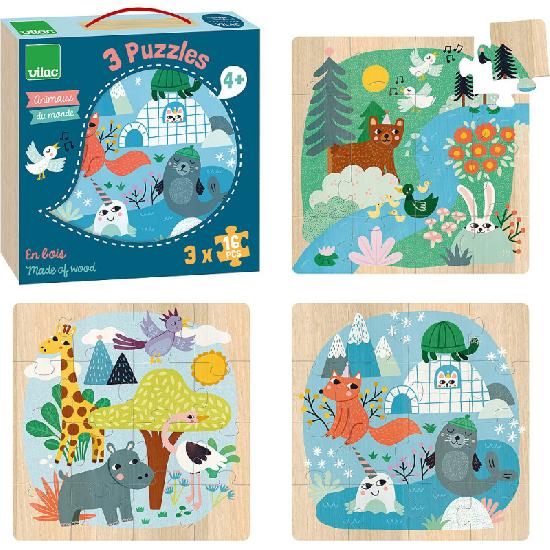 Michelle Carlslund - Puzzles - Animals of the World 3 x 16pcs