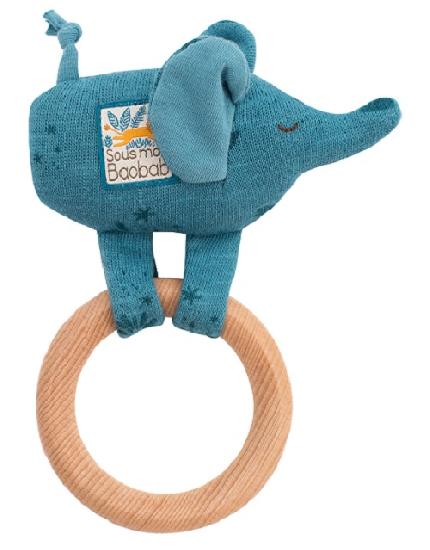 Sous Mon Baobab - Wood Elephant Ring Rattle